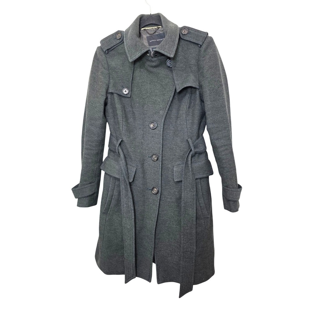 Banana Republic Women's‎ Dark Moss Green Wool Trench Coat Italian Fabric Size M